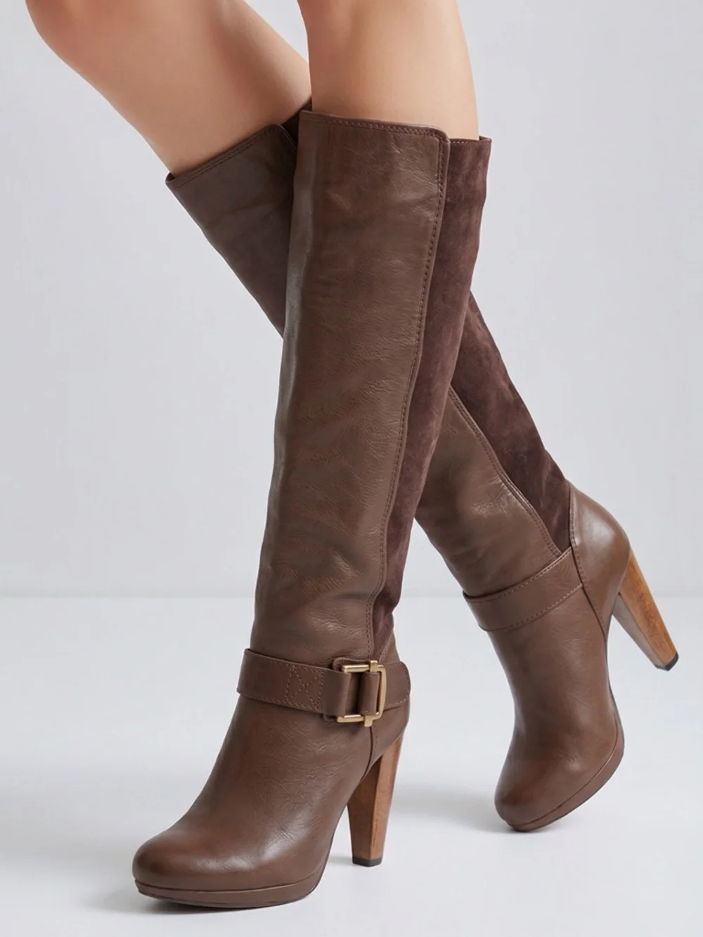 French Connection Joy Brown Leather & Suede knee high Boots Size 36 /‎ US 6